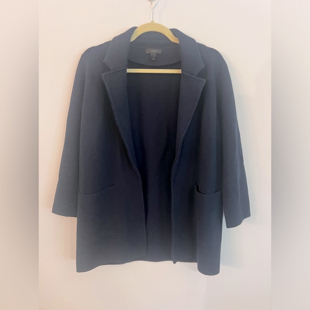 J. Crew Merino Wool Open Front Sweater Blazer Coat - Navy Blue- Size S
